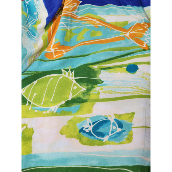 Vtg Jams World Women's Fish Pond Print Short Sleeve Shirt, Sz XL, In Multi. Flaw - Picture 4 of 13